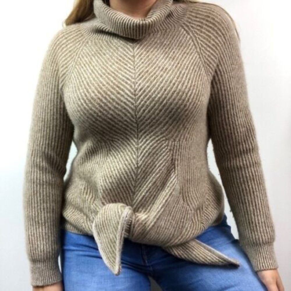 Anthropologie Moth Tie-Front Turtleneck Sweater 100% Cashmere Size XL